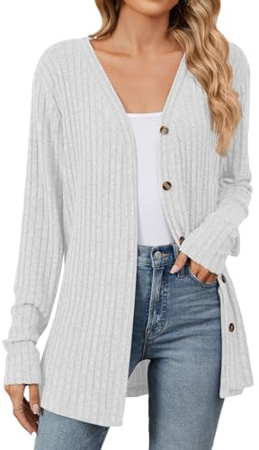 Uwdiohq Cardigan Femme À Manches Longues Et Poches Pour Couleur Unie, Automne Hiver Veste Gilet Bleu Marine Long Grande Taille Bouton Avec Poche Fin Ete Noir Marron Chic Elegant Blanc Leger
