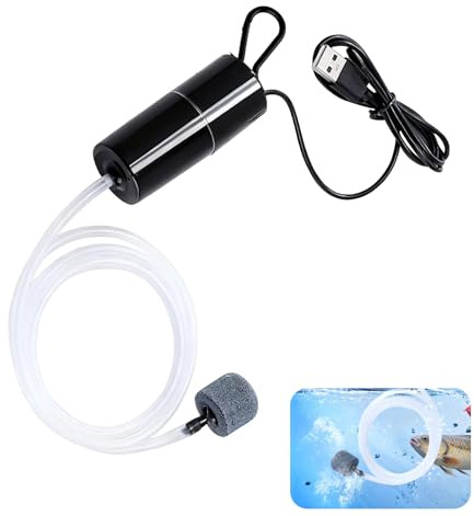 Mini USB Aquarium Air Pump, USB Fish Tank Oxygen Pump Silent with Air Stone and Silicone Tube Portable Energy Saving Bubbler for Outdoor Fishing Small Ponds and Aquarium Oxygen Supply Aerator, 1W