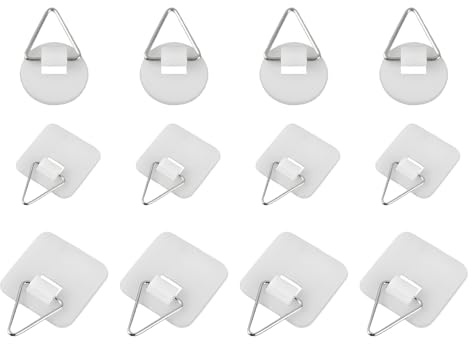 AFIODA 12PCS Adhesive Picture Hangers, Invisible Self Adhesive Hooks for Wall Plates, Frames, Artwork, Easy to Apply & Remove, Strong Stick On Hanging Discs for Home Wall Decor Organization