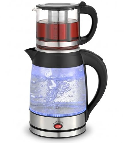 Siberg Théière turque 3 en 1 avec bouilloire de 1,8 l, théière en verre de 800 ml, puissance 2200 W, fonction maintien au chaud, sans BPA