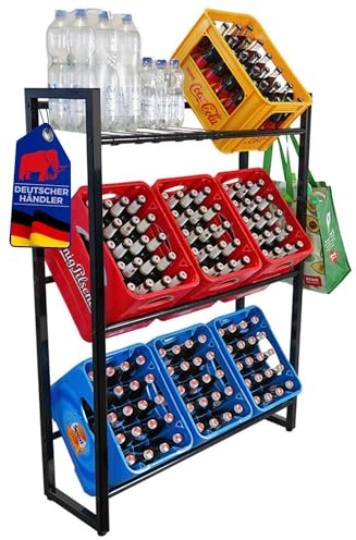 PROREGAL Getränkekistenregal KÖNIGSSEE XL PLUS mit 6 Auflageträger & 2 Haken | HxBxT 137x105x32 9 Kisten auf 3 Ebenen | Höhenverstellbare Füße | Schwarz Getränkeregal Wasserkistenregal Bierkistenregal