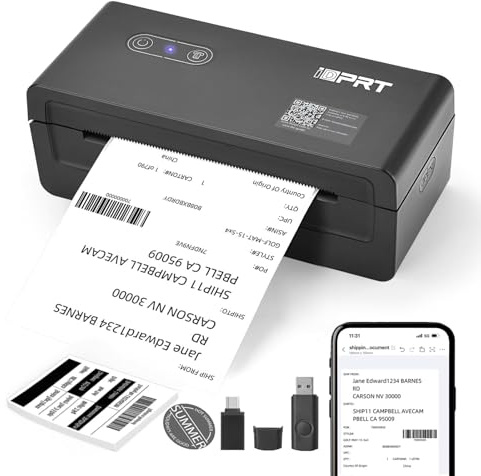 Shipping Label Printer 4x6 Bluetooth Thermal Label Printer for Small Business and Shipping Package, High-Speed Thermal Printer for iOS, Android, Laptop, Compatible Amazon, UPS, Shopify, Ebay