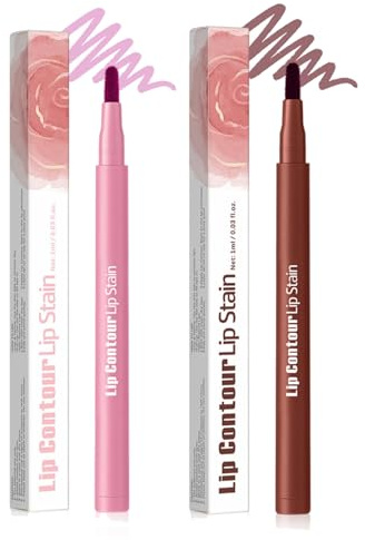 Matte Lip Liner Stain,2 in 1 Lip Stain Pen,Long Lasting Plumping Lipstain,Smooth Application,Easy Removable Lips Liner for No Smudge Look,Natural Makeup Stains for Women Girls (#1+#5)