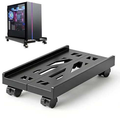 Adjustable PC Tower Stand with 4 Wheels, Computer Tower Stand, PC Stand | PC Stand for Carpet, PC Tower Stand, Mobile CPU Stand for Floor Carpet Gaming PC Case-Black, Ventilated PC Trolley