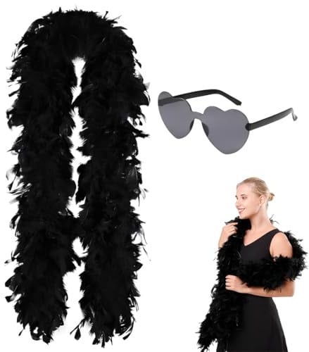 IWIDYA schwarz Federboa, 2 m Länge, 40 g Gewicht, Truthahn-Boa-Federn für Partys | Perfekt für Partys, Hochzeiten und Karneval, Konzerte und Haustierspiele, vielseitige Dekoration für Zuhause(A)