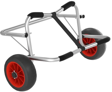 PEILU Faltbarer Kanuwagen, Aluminium Kajak Transportwagen mit PU-Luftreifen & Spannriemen, Freistehend Anhänger für Boote/Kajaks/Kanus/Paddleboards/Schlauchboot, Mobile Bootswagen zum Transportieren