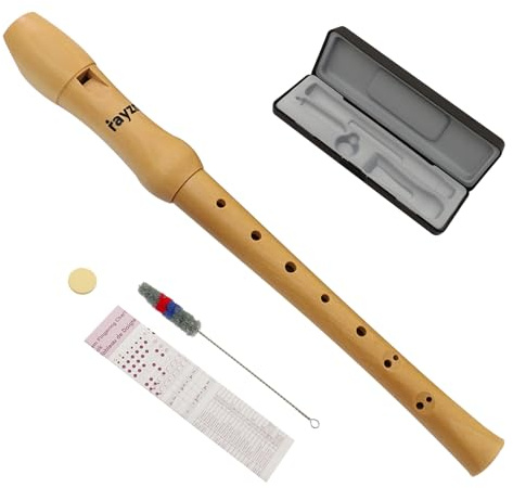 rayzm Wood Soprano Recorder, Solid Maple Baroque Fingering (C Key, 8-Hole) Detachable 2-Piece Woodwind Instrument for Beginners & Music Students