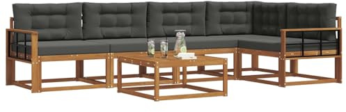 vidaXL Outdoor-Sofagarnitur mit Kissen 6 pcs Natur und Anthrazit, Gartenmöbelset, modernes Patiosofa, Robustes modulares Lounge-Set, Outdoor-Sitzgelegenheit für Garten, Poolbereich, Akazienholz