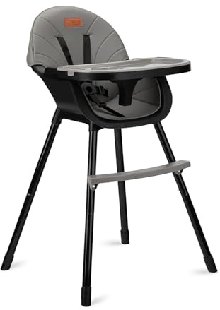 MoMi REKI Hochstuhl Baby 3 in 1 Schwarz - Kinderstuhl mit Esstisch - Kinderhochstuhl mit Tisch 6-36 Monaten max 20 kg - zum Babystuhl umbaubar - mit Höhenverstellung und 5-Punkt-Sicherheitsgurt