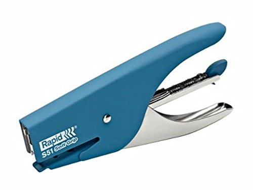 Rapid S51 Supreme Soft Grip, Cucitrice a pinza capacità fino a 15 fogli, Cucitrice in acciaio ergonomica, Caricamento posteriore, Compatibile con punti 21/4, Azzurro, 10538742