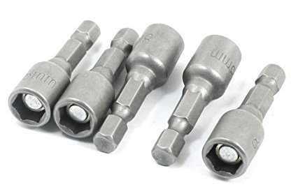 Sourcingmap 8mm Magnetic Nut Driver Bit/Hex Socket, 42mm, Gray, 5-Piece