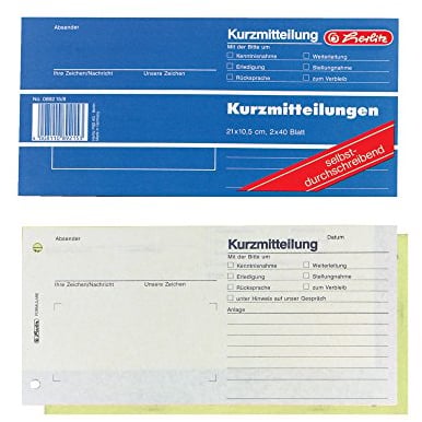 Herlitz 892158 Kurzmitteilung, 21 x 10,5, 2 x 40 Blatt, selbstdurchschreibend, 5 Stück