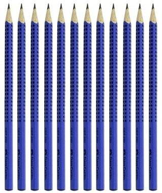 Faber-Castell Bleistift Grip 2001 in 6er-Packung, Härte: HB, Farbe der Hülle: silberfarben