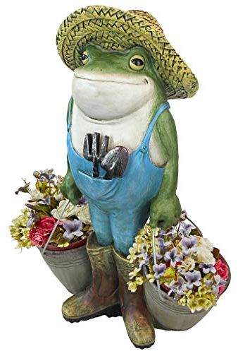 Design Toscano Buckets, der Gärtnerfrosch, Gartenfigur, Kunstharz, Mehrfarbig, 15 x 29 x 44.5 cm