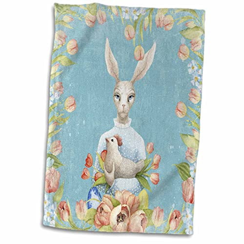 3dRose Osterhase hält eine Henne auf einem Vintage-Pastellblumen-Hintergrund, 38 x 55 cm