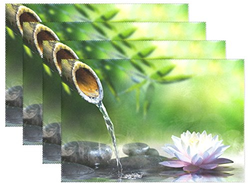 LIANCHENYI giardino Zen con massaggio pietre e ninfea termoresistente tovagliette, poliestere sottopiatto tovaglietta per cucina sala da pranzo 1 pezzi