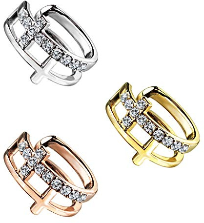 beyoutifulthings Ohr-klemme DOPPEL KREUZ PAVÉ ZIRKONIA clear Ohringe Ohr-ringe Ohr-clip Fake-Piercing Messing Silber Gold Roségold