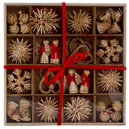 48 Stück Weihnachtsanhänger Stroh Anhänger Natur Baumschmuck