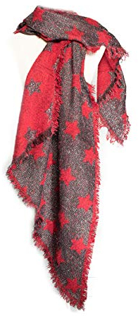 Kandharis weicher Schal Damen mit Sterne umlaufenden Fransen Stola Stern Mehrfarbig beidseitig Tragbar Glitzer asymmetrischer Form WS47 Dunkelrot