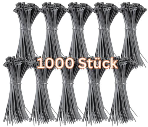 Gocableties, Lot de 1000 Colliers de Serrage en nylon de qualité supérieure, Argent/Gris 150 mm x 3,6 mm