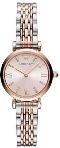 Emporio Armani Orologio Donna, movimento a due lancette, cassa in acciaio inossidabile oro rosa 28 mm con bracciale in acciaio inossidabile, AR11223