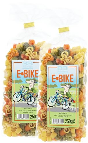 Bull & Bear bunte E-Bike Nudeln, 2x 250g, Motivnudeln aus Hartweizengrieß, handgefertigt in deutscher Manufaktur, Pasta Geschenk