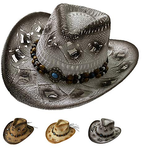 JK Home Homme Chapeau en Paille Chapeau pour Le Jardin Plage Extérieur Café Blanc