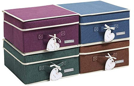 YueYue Faltbare Stoff-Schrank-Organizer-Box – 4 Stück 32,1 x 30,5 x 17,9 cm Aufbewahrungsbehälter mit Deckel, 4 dunkle Farben – Aufbewahrungsbox, Stoffkorb, Packdeckel.