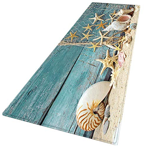Maritown Badteppiche, Smilikee 3D gedruckt Ocean Beach Sands Holzbrett verdickt Flanell Stoff rutschfeste Badematten für Bad Küche Boden Teppich (60 * 180cm, L)