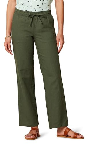 Amazon Essentials Pantalon Large en Lin Mélangé avec Cordon de Serrage et Coupe Décontractée (Disponible en Grande Taille) Femme, Olive Foncé, XS