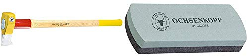 Ochsenkopf Profi-Spalthammer Big Ox, Mit Rotband-Plus Stielbefestigung, Langlebiger Stiel aus Hickoryholz & Schleif- und Abziehstein aus Silicium-Carbid, Für Flache Schneiden, Grobe und feine Körnung