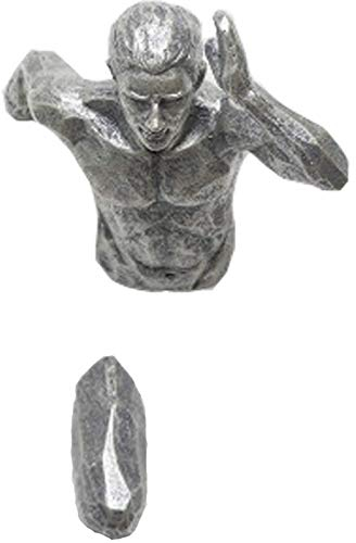 Pevfeciy Kreativer Klettermann Athlet Skulptur Craft Anhänger Wand Statue Wohnzimmer-Wand-Deko Dekofigur aus Kunstharz und Metall, zum Aufhängen,Wandkunst, tolle Geschenkidee,Silber,D