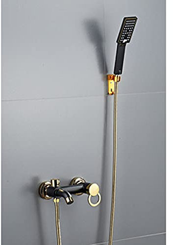 Robinet De Baignoire Ensemble De Robinet De Douche Mitigeur d'eau Chaude Et Froide en Cuivre Robinetterie De Salle De Bain Encastré Mural Douchette en Plastique Procédé De Peinture,Black Gold