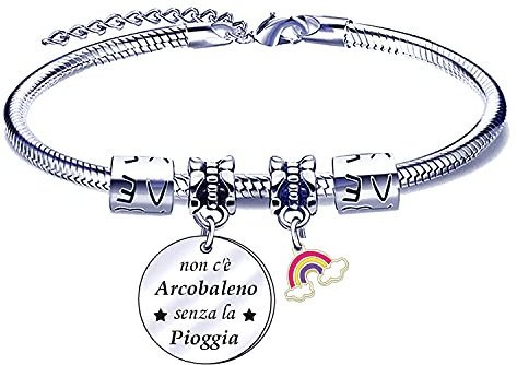 FGHJK Bracciale da Donna con Ciondolo in Acciaio non c'è Arcobaleno senza la Pioggia Regolabile Incisione Argento Braccialetto Regalo di Festa Regalo di Incoraggiamento