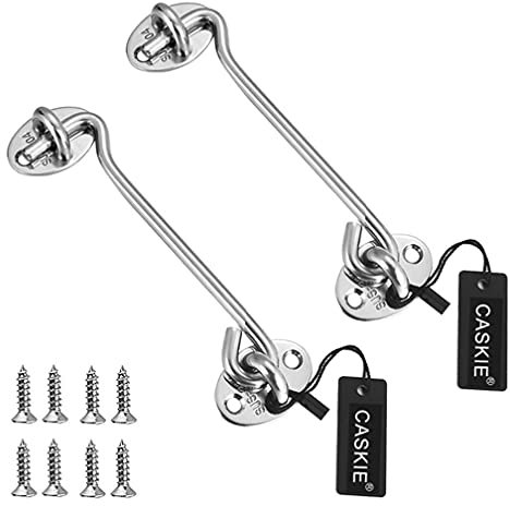 6 inch Cabin Hook and Eye 2PCS Made of 304 Stainless Steel, Heavy Duty Hook and Eye Lock for Shed, Gate and Garage Door - CASKIE