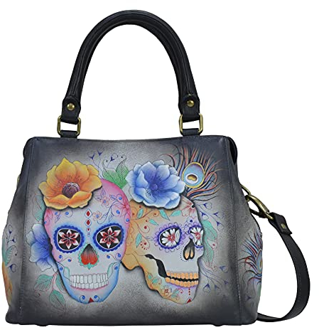Anuschka Handbemalte Satchel Tasche mit mehreren FŠchern aus echtem Leder - Calaveras de Azœcar