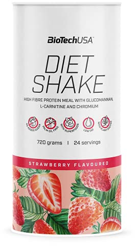 BioTechUSA Diet Shake | Alto en Proteína, Bajo en Grasa | Con Superalimentos, Cromo, Glucomanano, L-Carnitina | Bajo Contenido en Azúcar, Sin Aceite de Palma, 0,72 kg, fresa_
