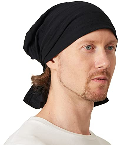 CHARM Baumwoll Kopftuch Turban Bandana - Damen Kappe Tuch Chemo Herren Piraten Schwarz