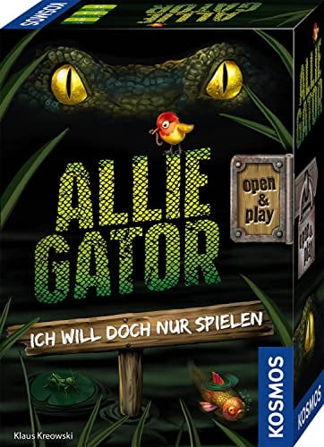 KOSMOS 683023 Allie Gator, Kartenspiel für 2-5 Spieler ab 8 Jahre, Cooles Actionspiel, in praktischer Open & Play Magnet-Box, Reise-Spiel, kleines Geschenk für Kinder und Erwachsene, Partyspiel