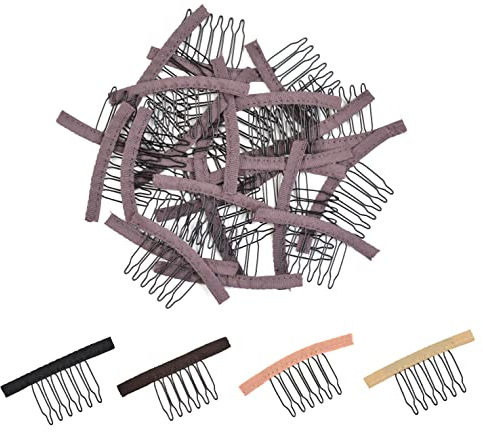 24 Stück Perücken Clips 6-Zähne Perücken Kämme zur Herstellung von Perückenkappen Perückenzubehör Werkzeuge (Braun)