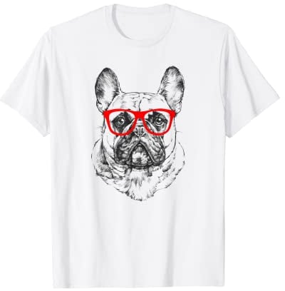 T-Shirt mit französischer Bulldogge in roter Brille, Nerd Frenchie T-Shirt
