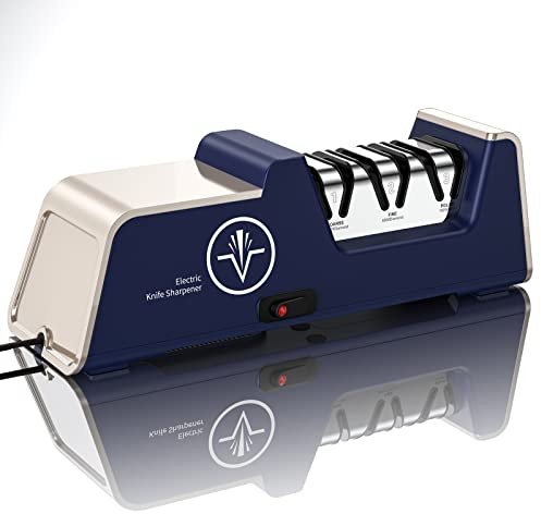 Homly Professional Electric Knife Sharpeners for Kitchen Knives with Diamond Abrasives and Precision Angle Guides, Multifunctional 3-Stage Slots, Applicable to Straight Knife and Ceramic Knife