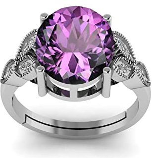 LMDPRAJAPATIS 5,25 Ratti 4,50 Karat Amethyst Silber Ring Katela Original zertifizierter natürlicher Amethyst Stein Ring für Damen und Herren, Metall, Amethyst