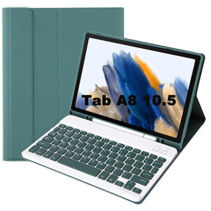 Vowor Tastiera Tablet Per Samsung Galaxy Tab A8 10.5 2021 (SM-X200/X205) Custodia, Rimovibile Magnetica Pelle Cover con Tastiera Bluetooth Wireless Keyboard Per Samsung Galaxy Tab A8 (Verde scuro)