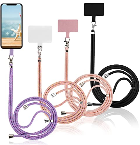 Yoedge 4 piezas Cordones de Cuello Universales con Parche, Cadena Ajustable de Nylon para iPhone/Samsung/Xiaomi y la Mayoría de Teléfonos Móviles Inteligentes-Púrpura/Arcoíris/Oro Rosa