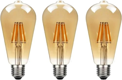 LEDSone Vintage 3 Pack, E27 ST64 8W LED Edison Dimmable Amber Glass Warm White 2700K Light, Best for Home Decoration, Pendant Lamps, Chandeliers, Restaurant and Bar Lighting Amber Light