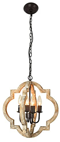 Jadssox Vintage 4-Licht-Kronleuchter, rustikale Holz-Pendelleuchte, Deckenleuchte, Bauernhaus-Hängelampe, industrielle Hängelampen für den Eingangsbereich des Kücheninsel-Esszimmers