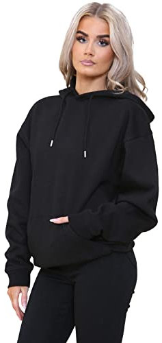 989Zé ENZO Women Oversized Hoodie Sweatshirt Soft Fleece Lined Pullover Zip Sweat Hood EZLHD587 HOODY BLACK M