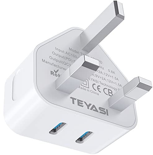 USB C Plug,20W Dual Port USBC Fast Charger Apple Plug for iPhone 16/15/14/13/12/11 Pro Max Plus, iPad Pro Air Mini, AirPods Pro, Apple Watch, Type C Head Adapter Charging Wall PD UK Plug