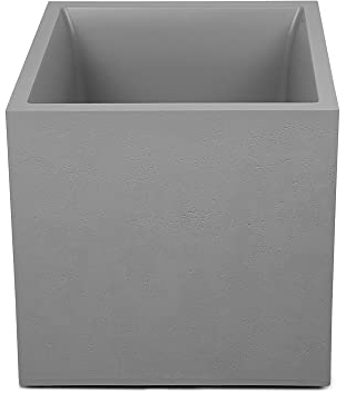 Ondis24 Pflanzkübel Vulkan Pierre 50, Blumentopf 50 x 50 cm, Garten Blumenkübel, Schiefer Optik Pflanzkübel mit Wasserspeicher, Pflanzenkasten hoch, Winterfest (Beton Hellgrau)